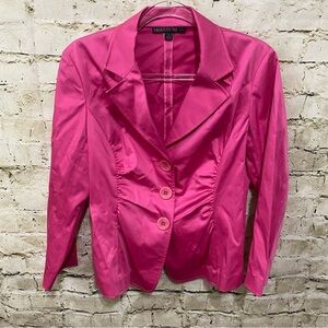 Lafayette 148 Hot Pink Cotton Stretch Unlined Ruched Blazer Jacket